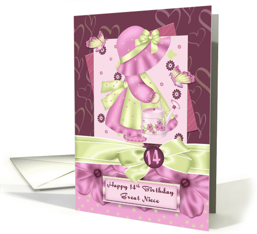 Great Niece 14th Birthday With Cute Bonnet Girl card (1220892)
