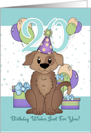 20th Birthday Dog In Party Hat With Balloons And Gifts card