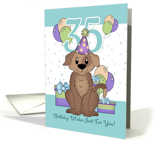 35th Birthday Dog In Party Hat With Balloons And Gifts card (1230436)