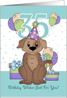 35th Birthday Dog In Party Hat With Balloons And Gifts card
