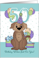 50th Birthday Dog In Party Hat With Balloons And Gifts card