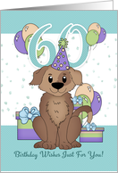 60th Birthday Dog In Party Hat With Balloons And Gifts card