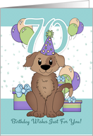 70th Birthday Dog In Party Hat With Balloons And Gifts card