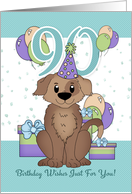 90th Birthday Dog In Party Hat With Balloons And Gifts card