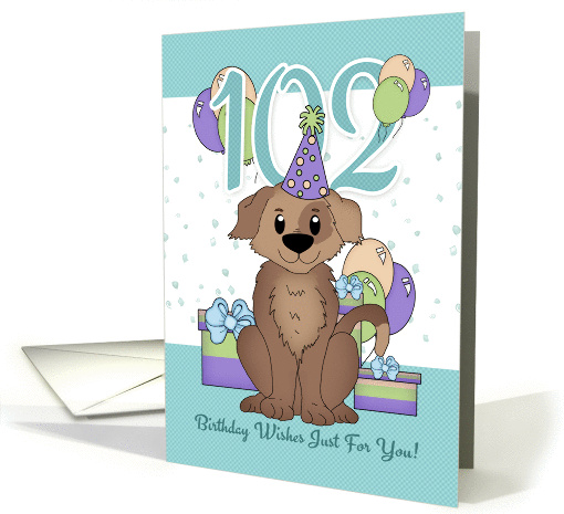 102nd Birthday Dog In Party Hat With Balloons And Gifts card (1230536)