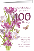 100th Birthday Pink Crocus And Butterfly card