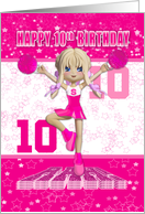 10th Birthday Cheerleader Dancing on a Large Rah in Pinks card