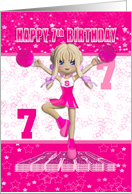 7th Birthday Cheerleader Dancing on a Large Rah in Pinks card