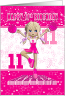 11th Birthday Cheerleader Dancing on a Large Rah in Pinks card