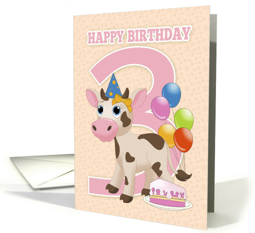 3rd Birthday Card With Little Cow Cake And Balloons card (1280602)