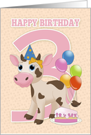 3rd Birthday Card With Little Cow Cake And Balloons card