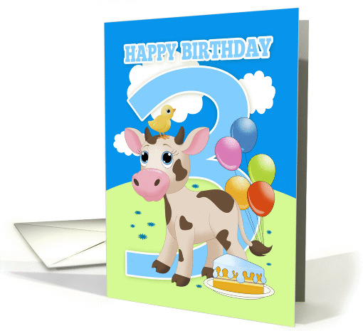 3rd Birthday Card With Little Cow Cake And Balloons card (1280612)