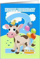 3rd Birthday Card With Little Cow Cake And Balloons card