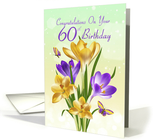 60th Birthday Yellow And Purple Crocus With Matching Butterflies card