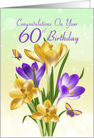 60th Birthday Yellow And Purple Crocus With Matching Butterflies card