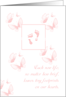 Loss of Female Child Sympathy With Little Footprints and butterflies card