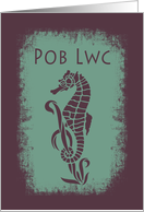 Seahorse Pob Lwc Good Luck Modern Welsh Language card