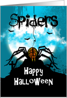 Spider Halloween Design, webs, graves, bats and spooky text card