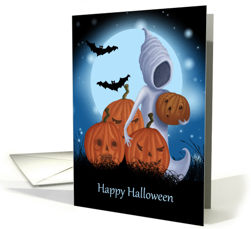 Ghost And Pumpkin Halloween Design With Bats card (1329482)