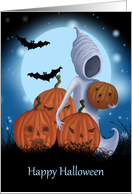 Ghost And Pumpkin Halloween Design With Bats card