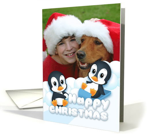 Penguins Playing In The Christmas Snow Your Photo Here card (1335782)