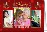 Family Your Photo Here Christmas Robin And Decoration Design card