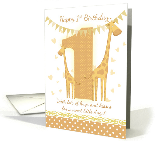 1st Birthday With Giraffe's Bunting, little hearts, neutral tones card