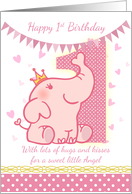 1st Birthday With Cute Pink Elephant Bunting And Giant One card