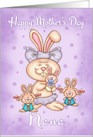 Nana, Mother’s day with Rabbit Mom And Twin Girl Bunnies & Baby Boy card