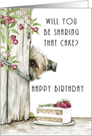 Dog and Birthday Cake Cute Dog Peeping Around a Fence card