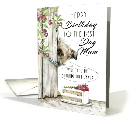 Dog Mum Birthday Cake Cute Dog Peeping Around a Fence card (1843724)