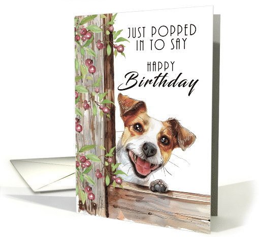 Jack Russell Dog Peeping Around a Fence to Say Happy Birthday card