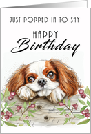 King Charles Spaniel Peeping Around a Fence to Say Happy Birthday card