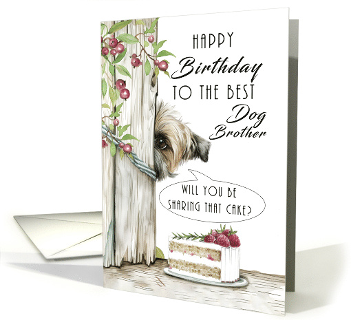 Dog Brother Birthday Cake Cute Dog Peeping Around a Fence card