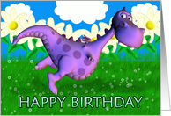 Purple dragon dancing in the Garden Birthday Card