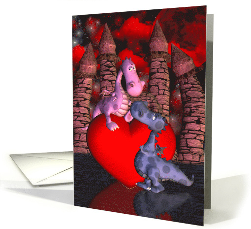 Valentine's Day Fantasy Love Dragons and Large Heart card (369126)