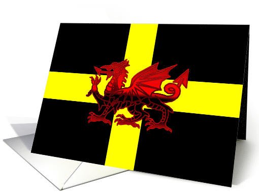 Flag Of Saint David Yellow On Black With Blended Red Dragon card