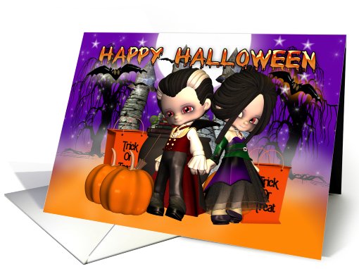 Halloween with two little vampires card (467772)