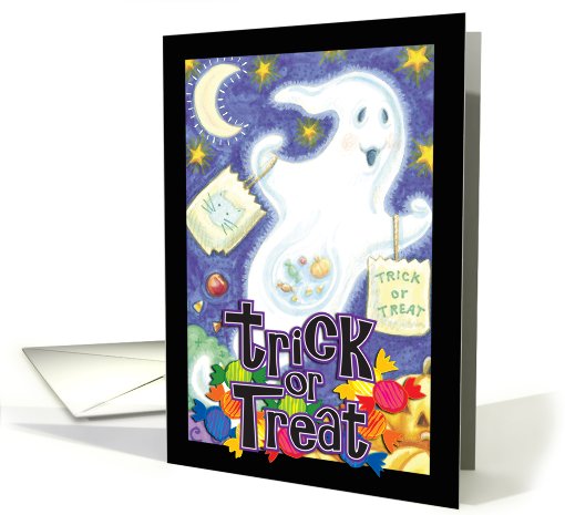 Halloween card with ghost trick or treat card (479318)