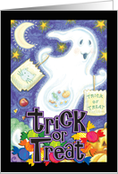 Halloween card with ghost trick or treat card