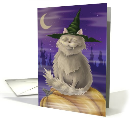 Halloween card with big smug witches cat card (486666)
