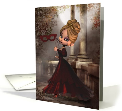 Birthday card with Moonies cutie pie masquerade ball gown card