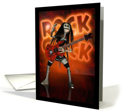 Rock Chick Birthday Card Moonies rag doll rocker card (511296)