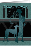 Art Deco Birthday Card With Female And Dog card
