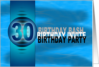 30th Birthday Party Invitation Modern Blue card