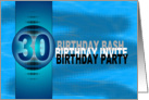 30th Birthday Party Invitation Modern Blue card