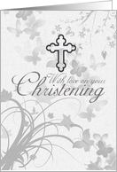 Christening Card With Cross Flowers Butterflies card