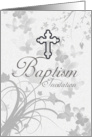 Baptism Invitation With Cross And Faded Butterflies And Flowers card