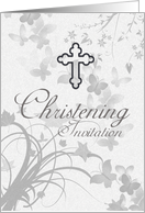 Christening Invitation With Cross And Faded Butterflies And Flowers card