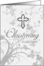 Christening Invitation With Cross And Faded Butterflies And Flowers card